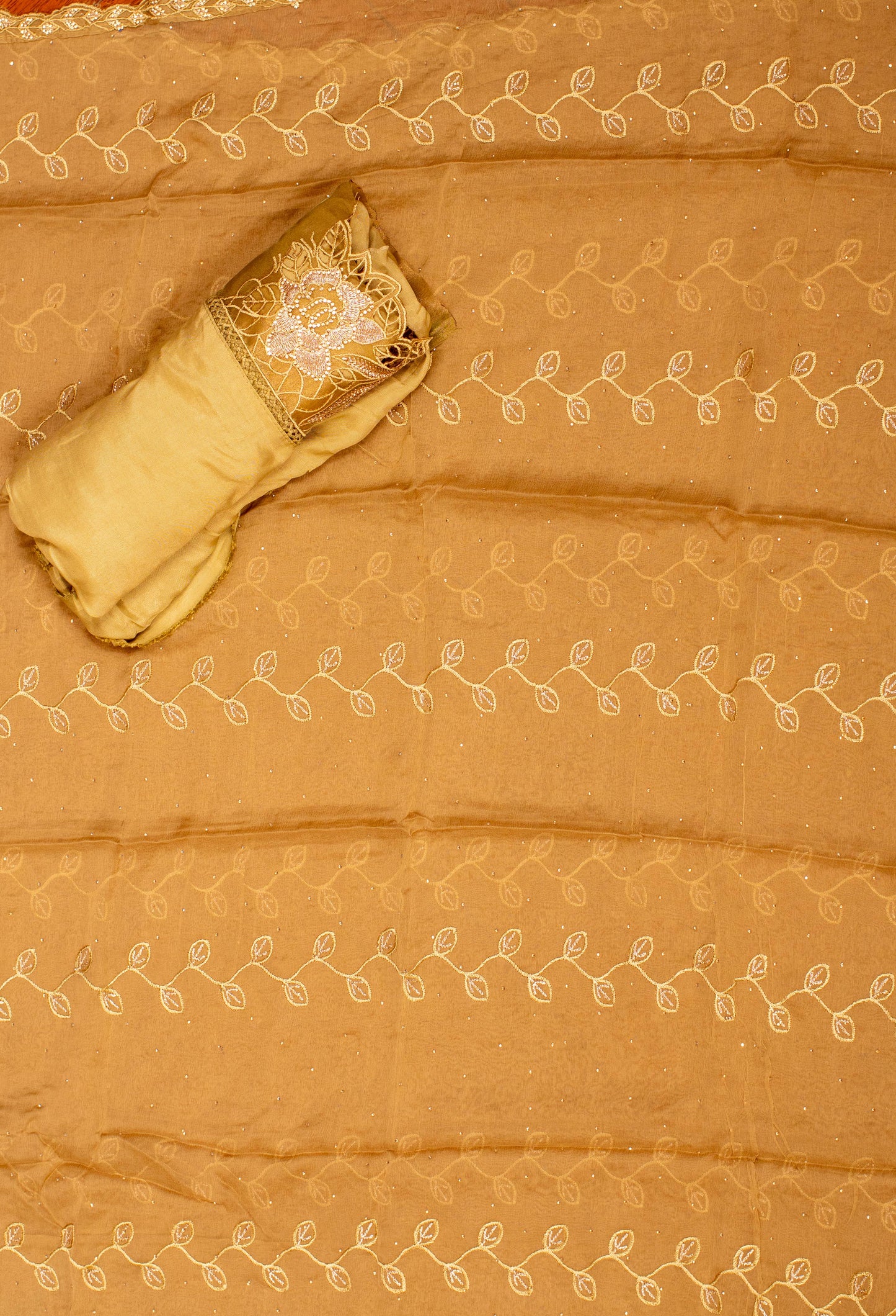 Golden Embroidered Unstitched Dress Material with Designer Dupatta