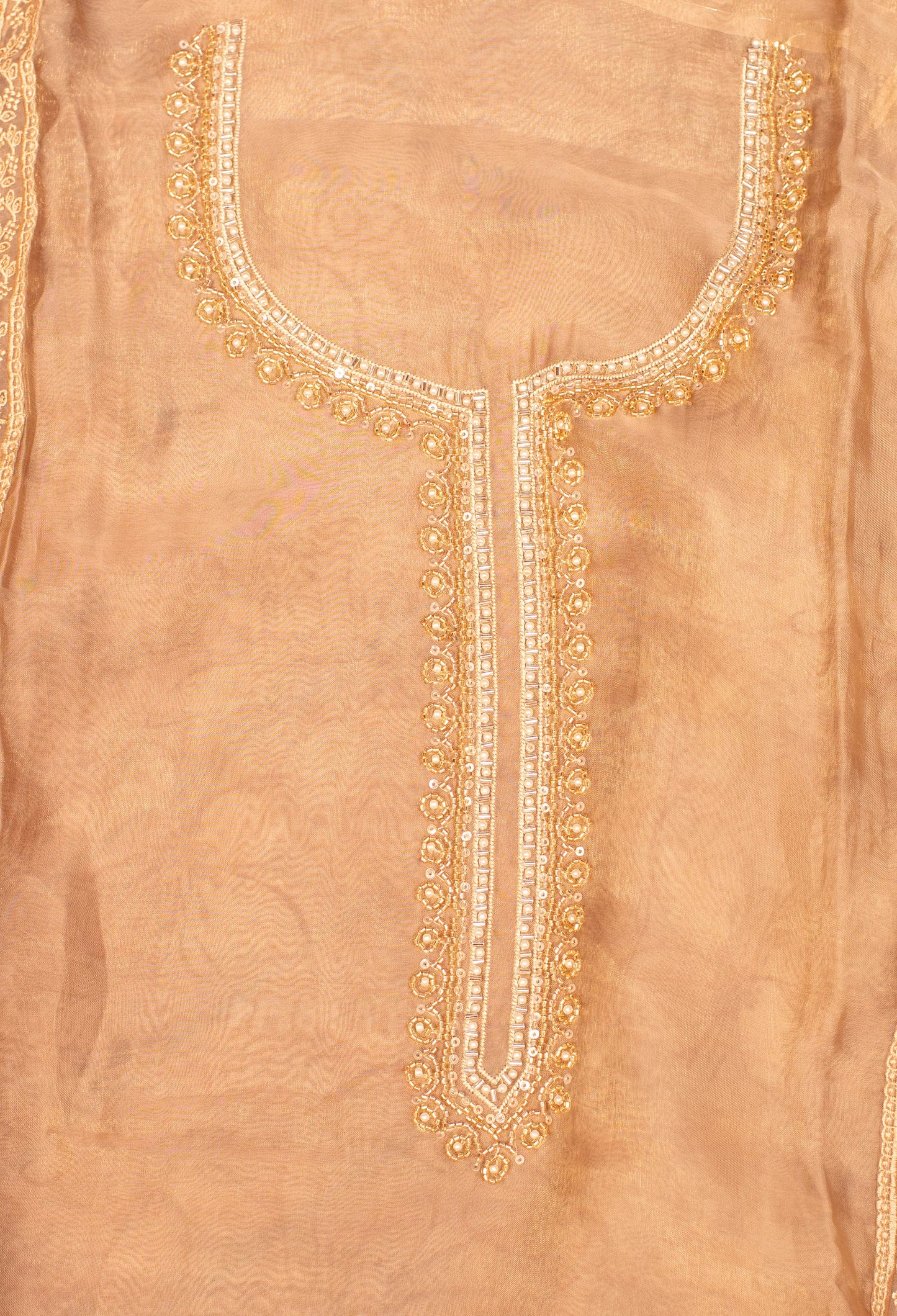 Beige Embroidered Unstitched Dress Material with Dupatta & Bottom – Festive Wear