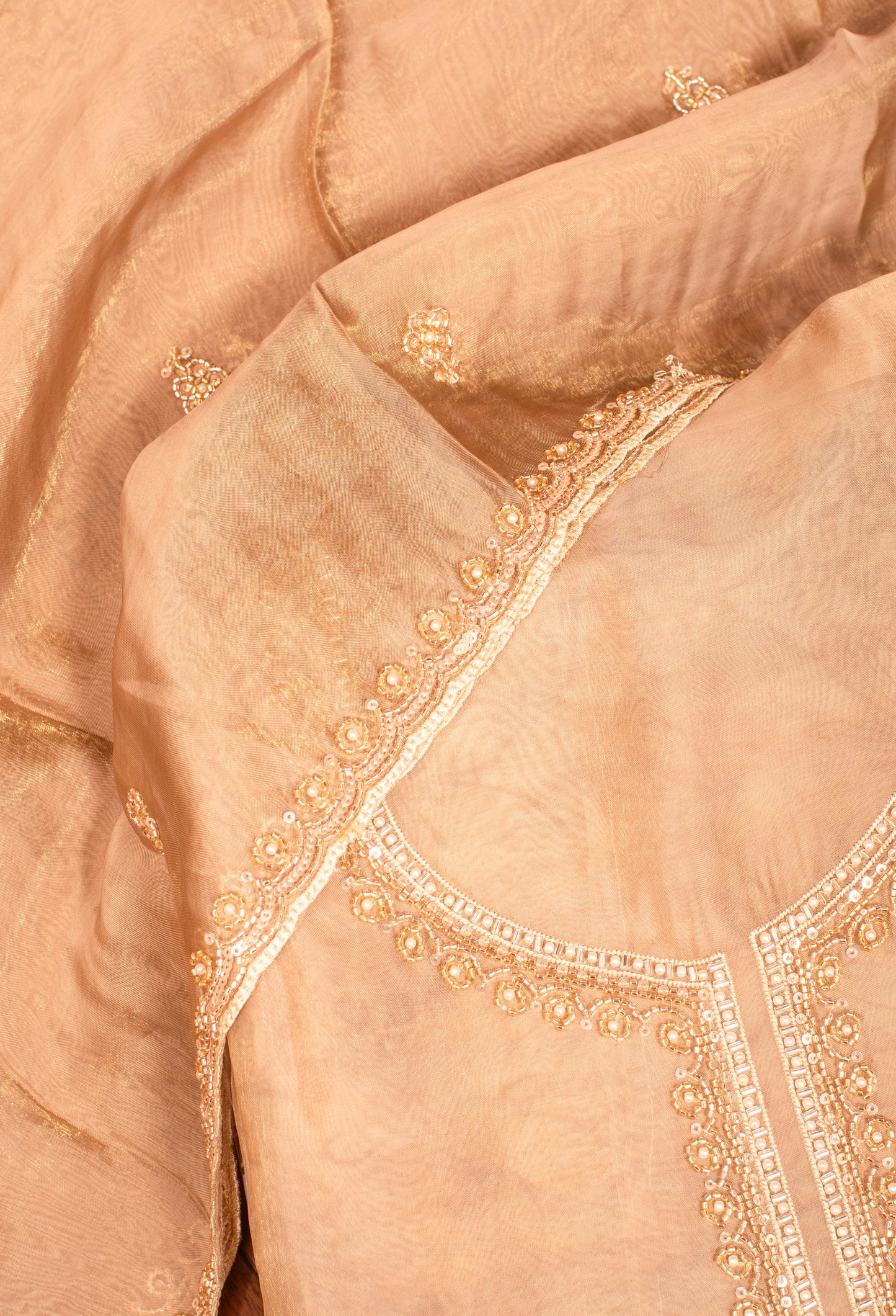 Beige Embroidered Unstitched Dress Material with Dupatta & Bottom – Festive Wear