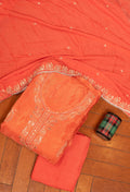 Orange Embroidered Unstitched Dress Material with Dupatta