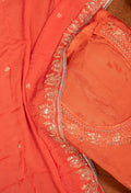 Orange Embroidered Unstitched Dress Material with Dupatta
