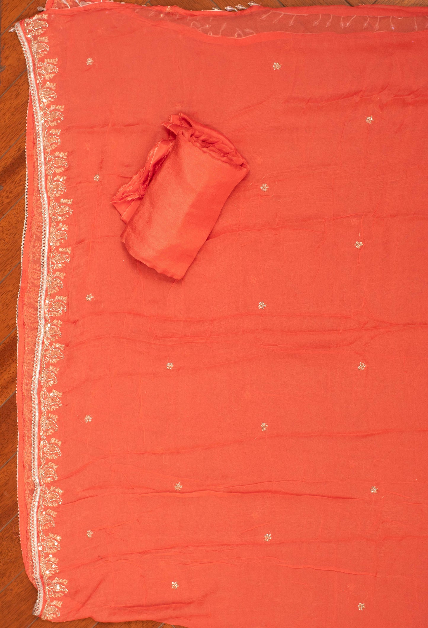 Orange Embroidered Unstitched Dress Material with Dupatta