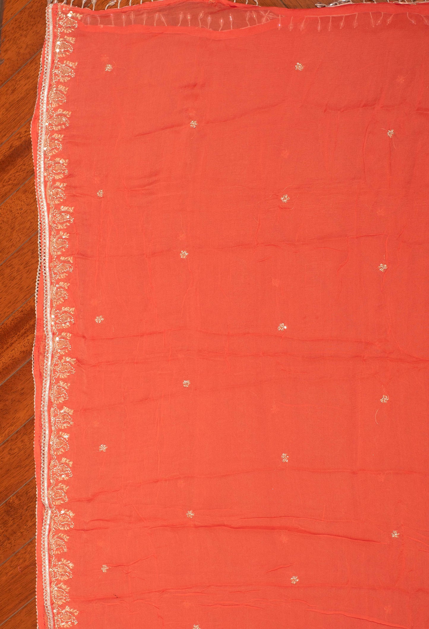 Orange Embroidered Unstitched Dress Material with Dupatta