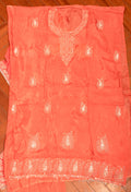 Orange Embroidered Unstitched Dress Material with Dupatta