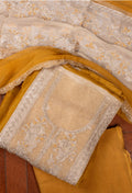 Golden & Cream Embroidered Unstitched Dress Material with Designer Dupatta – Festive Wear