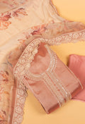 Peach Floral Embroidered Unstitched Dress Material with Lace Dupatta