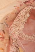 Peach Floral Embroidered Unstitched Dress Material with Lace Dupatta
