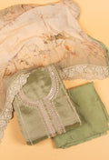 Sage Green Embroidered Unstitched Dress Material with Lace Dupatta