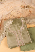Sage Green Embroidered Unstitched Dress Material with Lace Dupatta