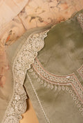 Sage Green Embroidered Unstitched Dress Material with Lace Dupatta