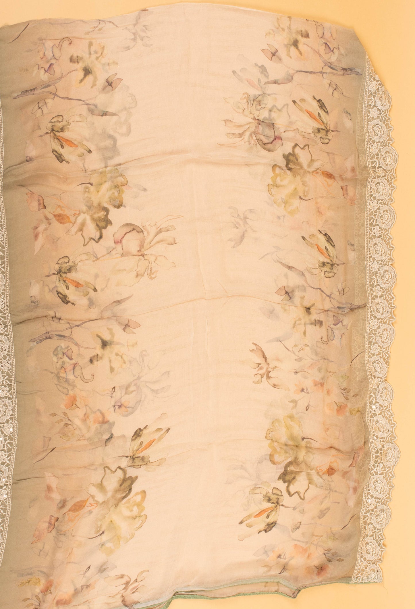 Sage Green Embroidered Unstitched Dress Material with Lace Dupatta