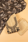 Cream Embroidered Unstitched Dress Material with Floral Printed Dupatta – Festive Wear
