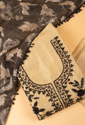 Cream Embroidered Unstitched Dress Material with Floral Printed Dupatta – Festive Wear