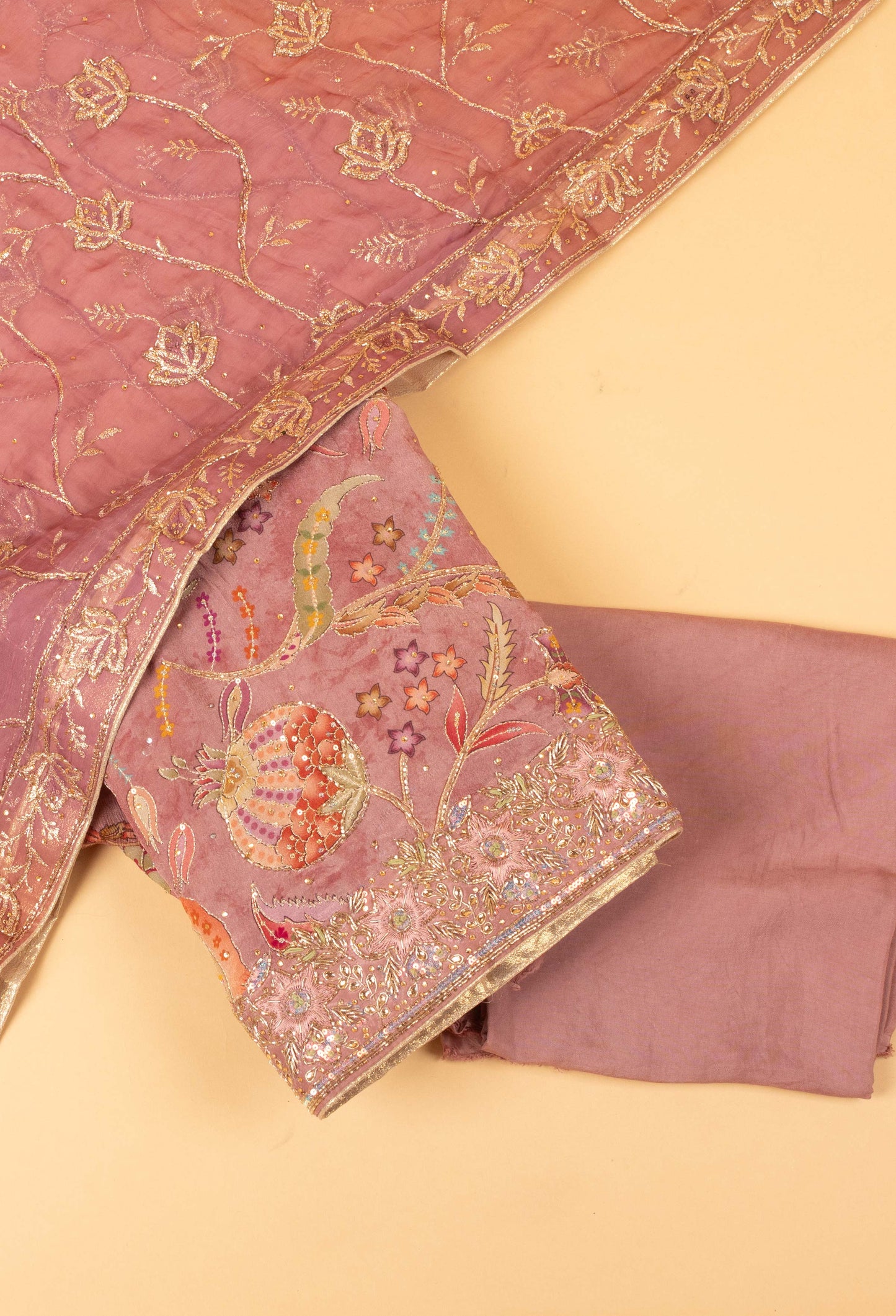 Pastel Pink Floral Embroidered Unstitched Dress Material with Dupatta