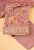 Pastel Pink Floral Embroidered Unstitched Dress Material with Dupatta