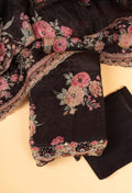Black Floral Embroidered Unstitched Dress Material with Dupatta