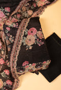 Black Floral Embroidered Unstitched Dress Material with Dupatta