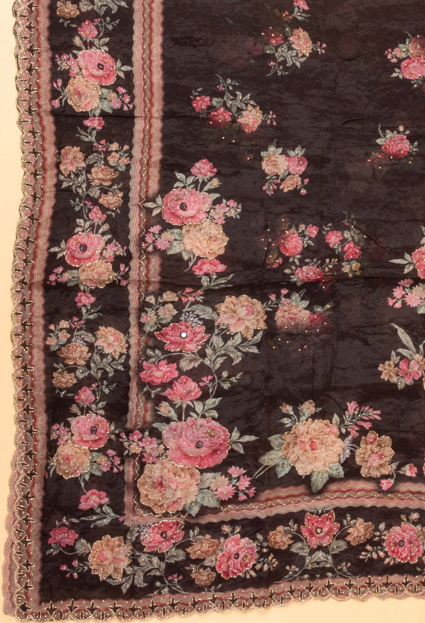 Black Floral Embroidered Unstitched Dress Material with Dupatta