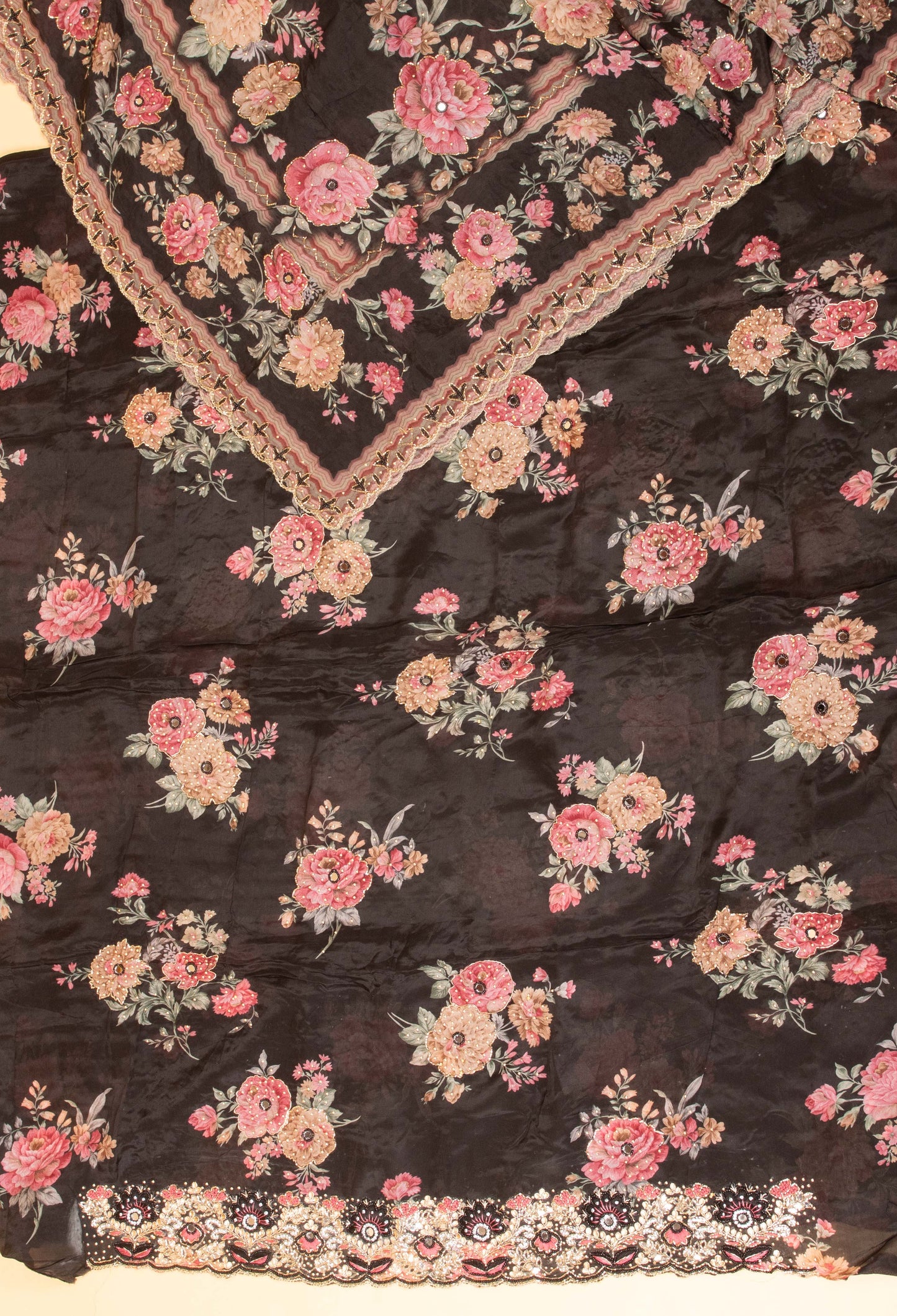 Black Floral Embroidered Unstitched Dress Material with Dupatta