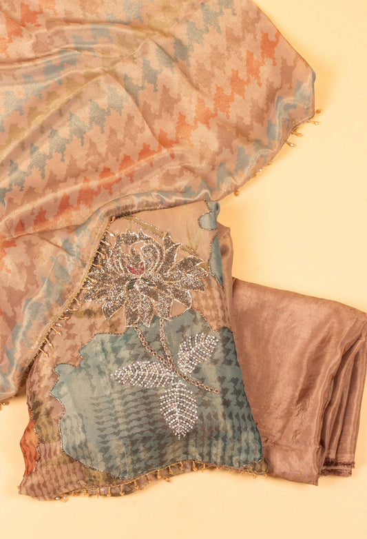 Pastel Printed & Embroidered Unstitched Dress Material with Designer Dupatta