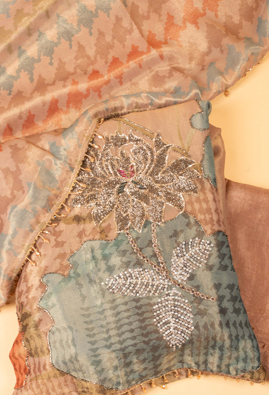 Pastel printed and embroidered unstitched dress material with designer dupatta – product image 2