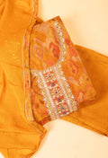 Mustard Yellow Embroidered Unstitched Dress Material with Dupatta