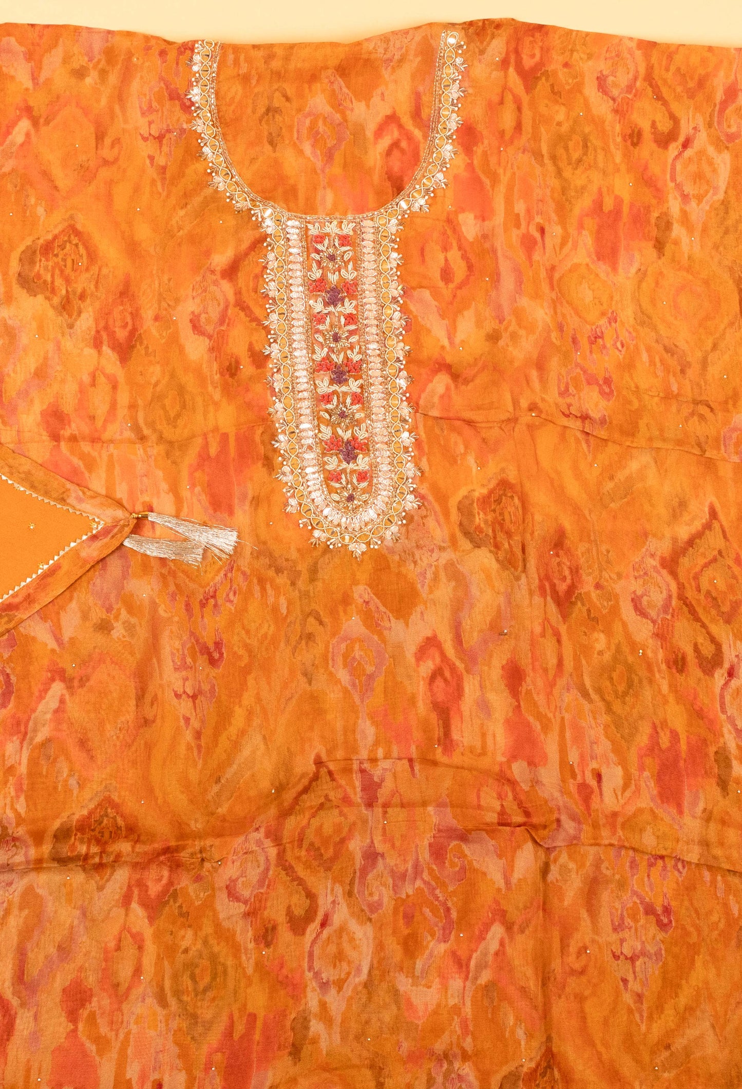 Mustard Yellow Embroidered Unstitched Dress Material with Dupatta