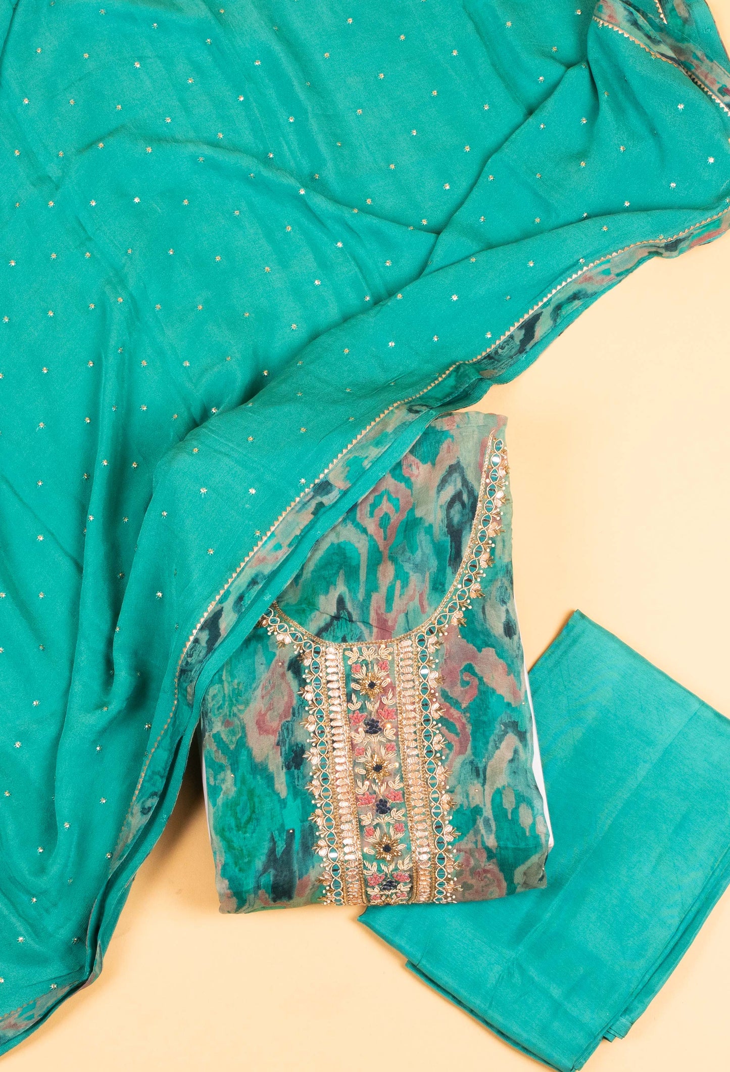 Teal Green Embroidered Unstitched Dress Material with Dupatta