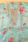 Aqua Blue Floral Embroidered Unstitched Dress Material with Dupatta