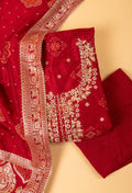 Red Embroidered Unstitched Dress Material with Traditional Dupatta