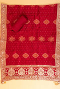 Red Embroidered Unstitched Dress Material with Traditional Dupatta