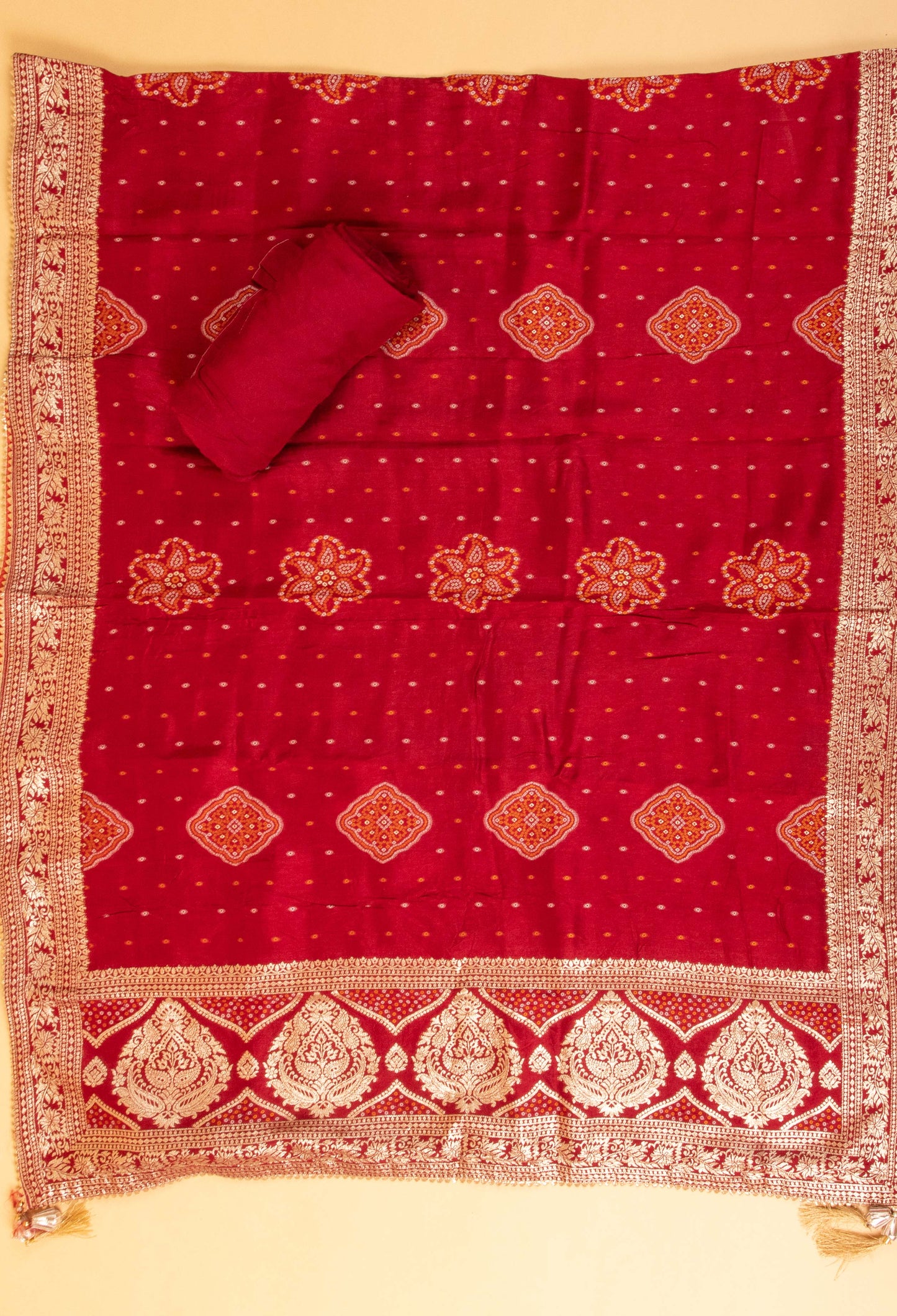 Red Embroidered Unstitched Dress Material with Traditional Dupatta