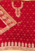 Red Embroidered Unstitched Dress Material with Traditional Dupatta