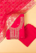 Rani Pink Embroidered Unstitched Dress Material with Woven Dupatta