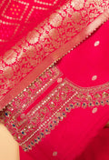 Rani Pink Embroidered Unstitched Dress Material with Woven Dupatta