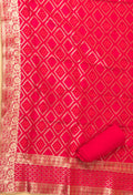 Rani Pink Embroidered Unstitched Dress Material with Woven Dupatta
