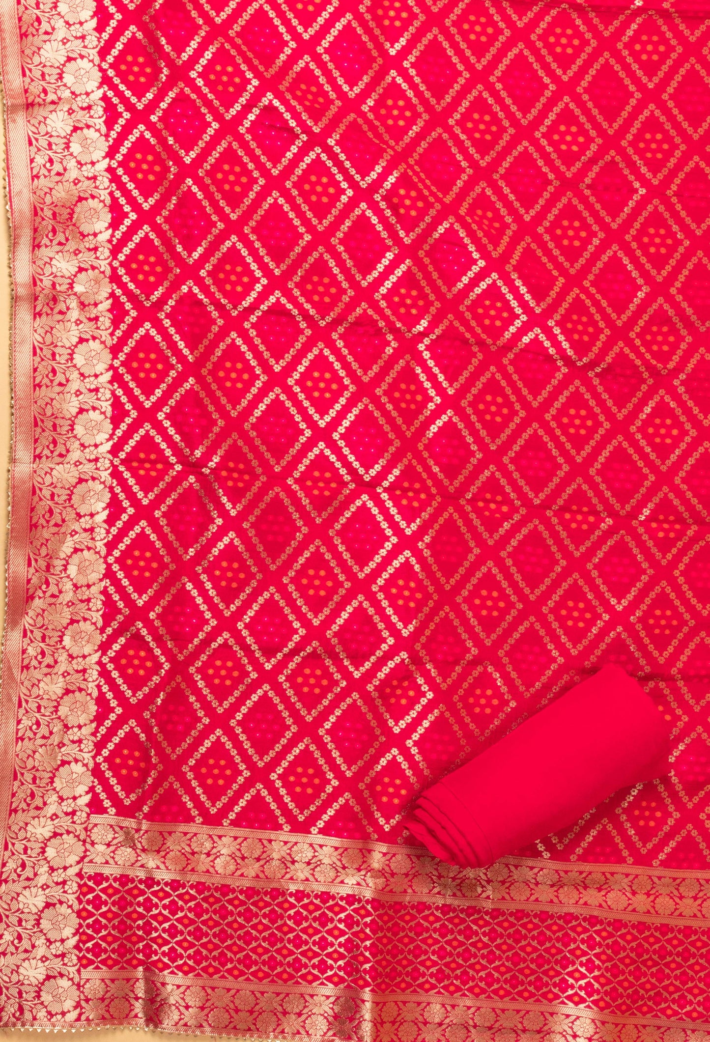 Rani Pink Embroidered Unstitched Dress Material with Woven Dupatta