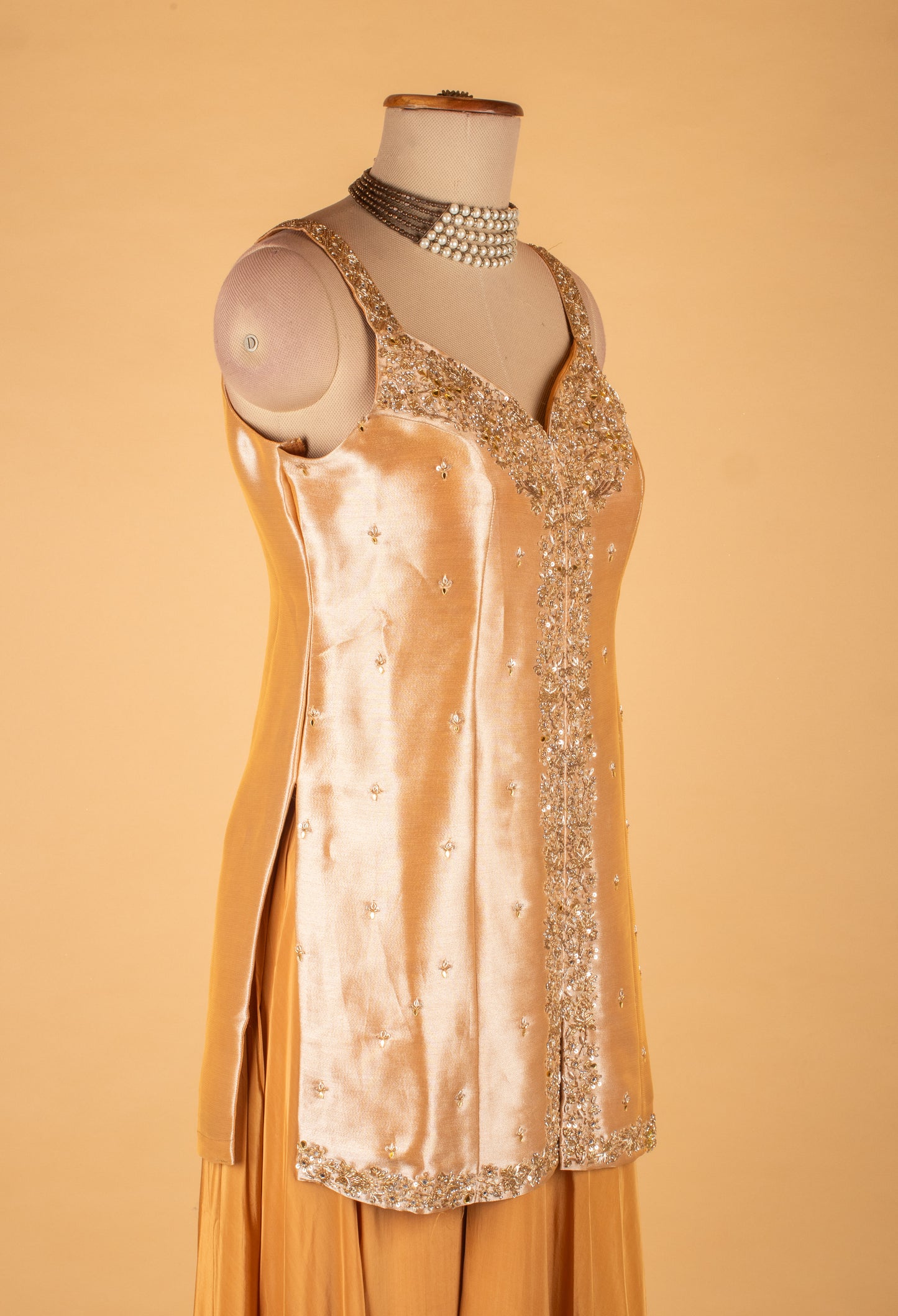 Mustard Yellow Embellished Ethnic Gown with Ruffle Dupatta