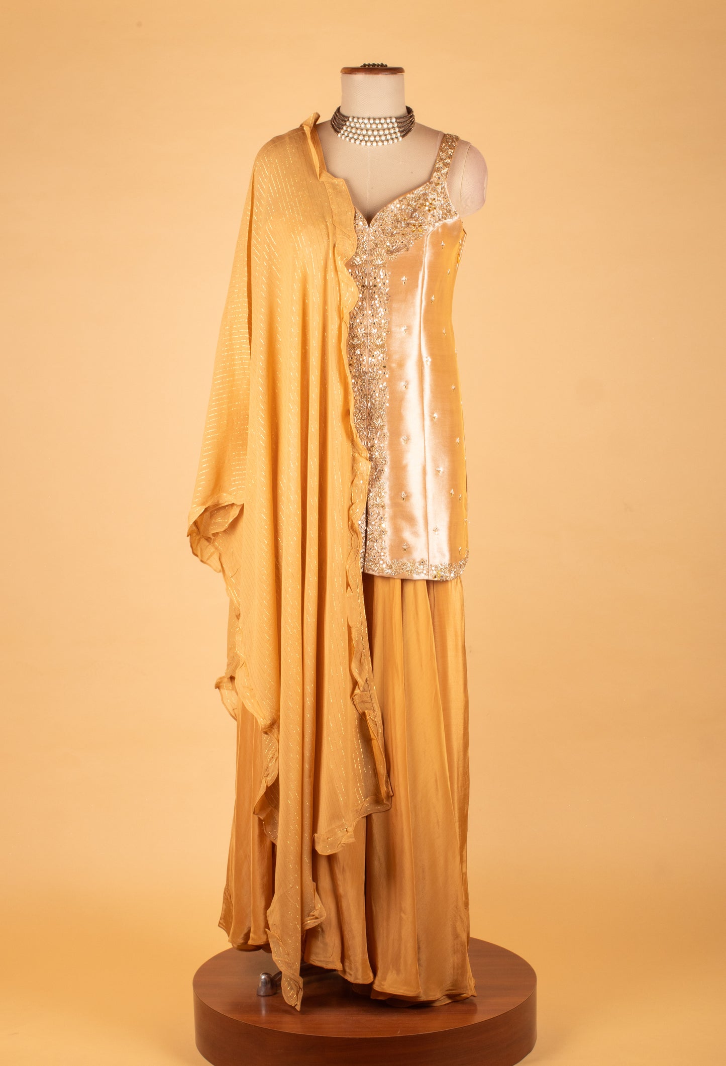 Mustard Yellow Embellished Ethnic Gown with Ruffle Dupatta