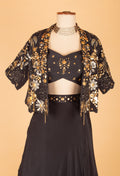 Black Embellished Crop Top Lehenga Set with Embroidered Jacket