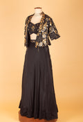 Black Embellished Crop Top Lehenga Set with Embroidered Jacket