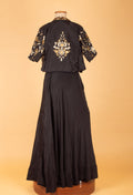 Black Embellished Crop Top Lehenga Set with Embroidered Jacket