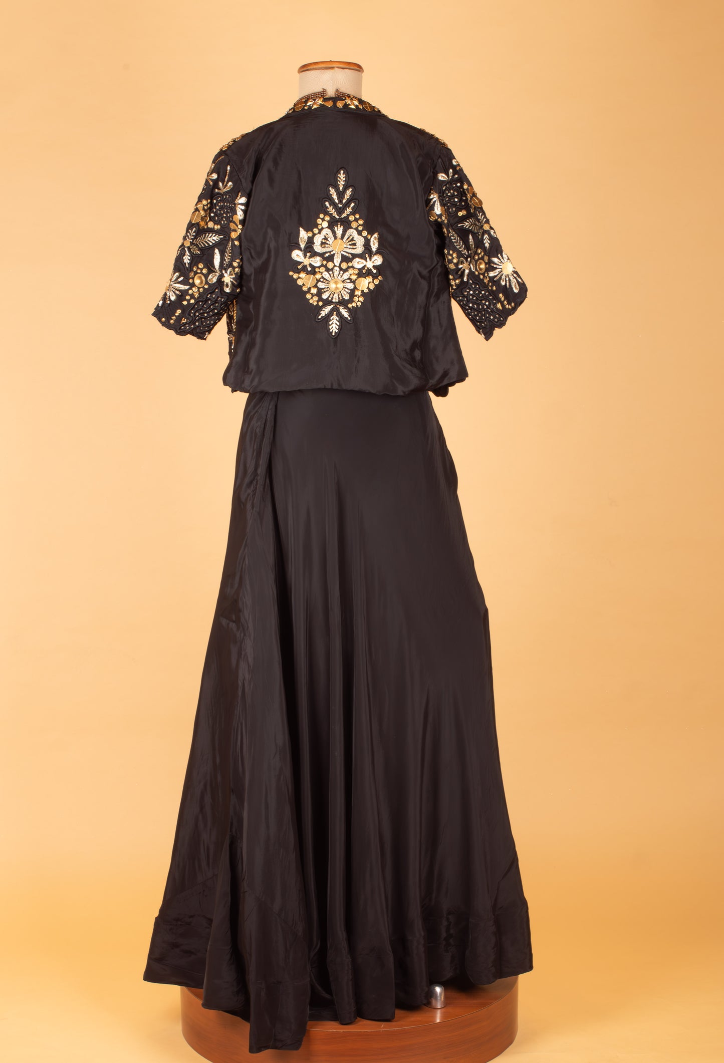 Black Embellished Crop Top Lehenga Set with Embroidered Jacket