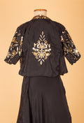 Black Embellished Crop Top Lehenga Set with Embroidered Jacket
