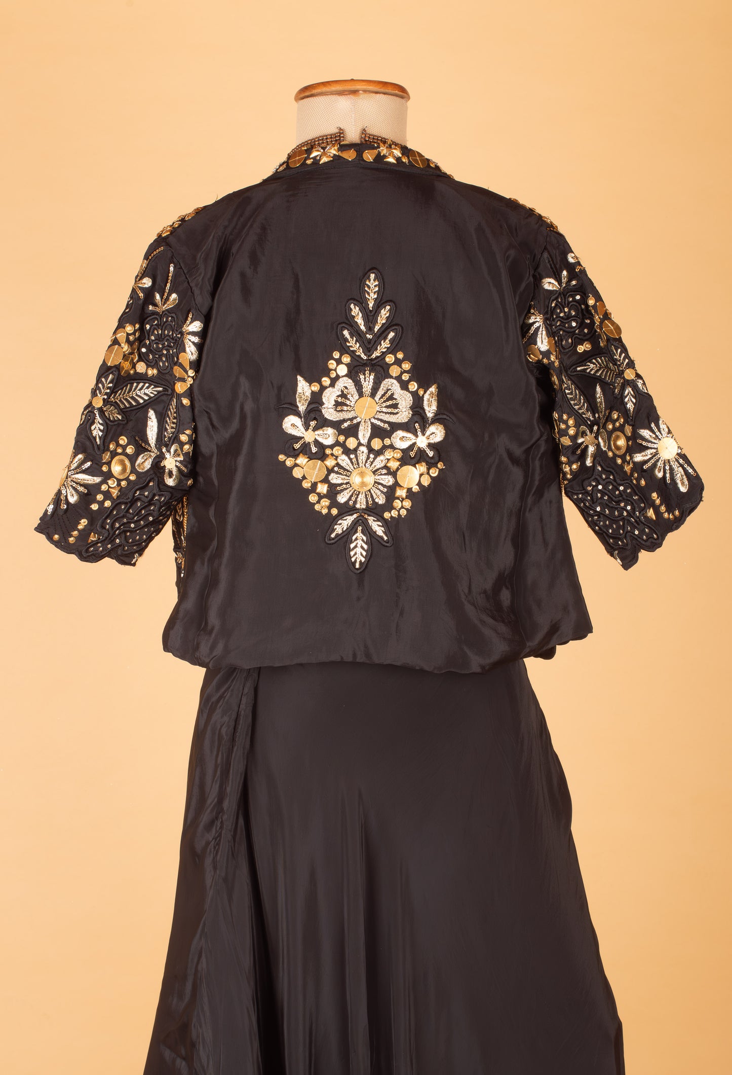 Black Embellished Crop Top Lehenga Set with Embroidered Jacket