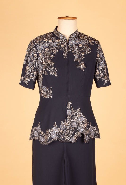Black embroidered straight cut top palazzo set – product image 2