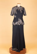 Black Embroidered Straight Cut Top Palazzo Set