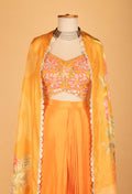 Orange Floral Embroidered Crop Top Lehenga Set with Printed Dupatta