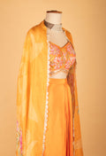 Orange Floral Embroidered Crop Top Lehenga Set with Printed Dupatta