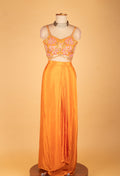 Orange Floral Embroidered Crop Top Lehenga Set with Printed Dupatta